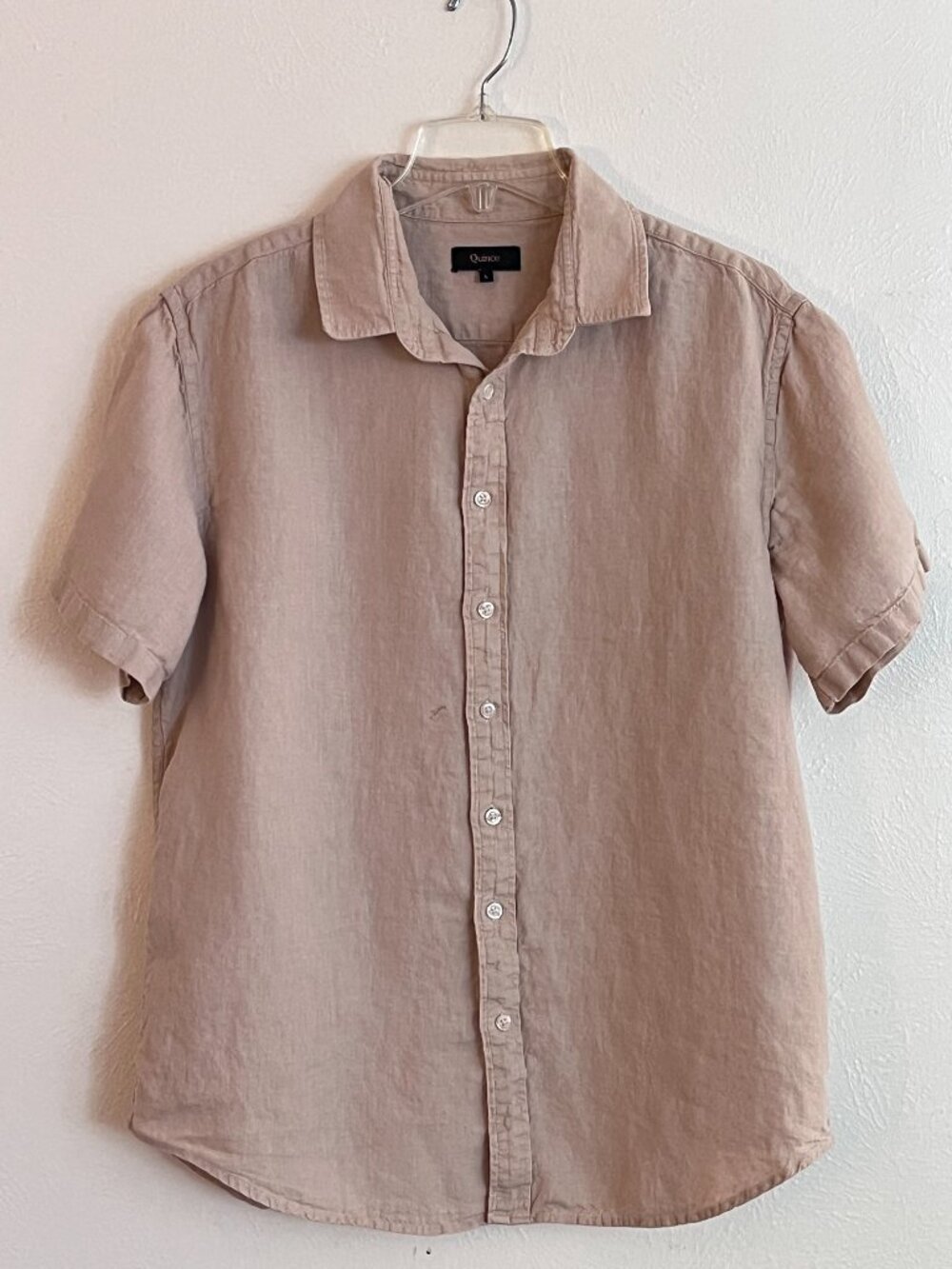 Quince Men's 100% European Linen Button Up Short Sleeve Shirt L Driftwood Tan